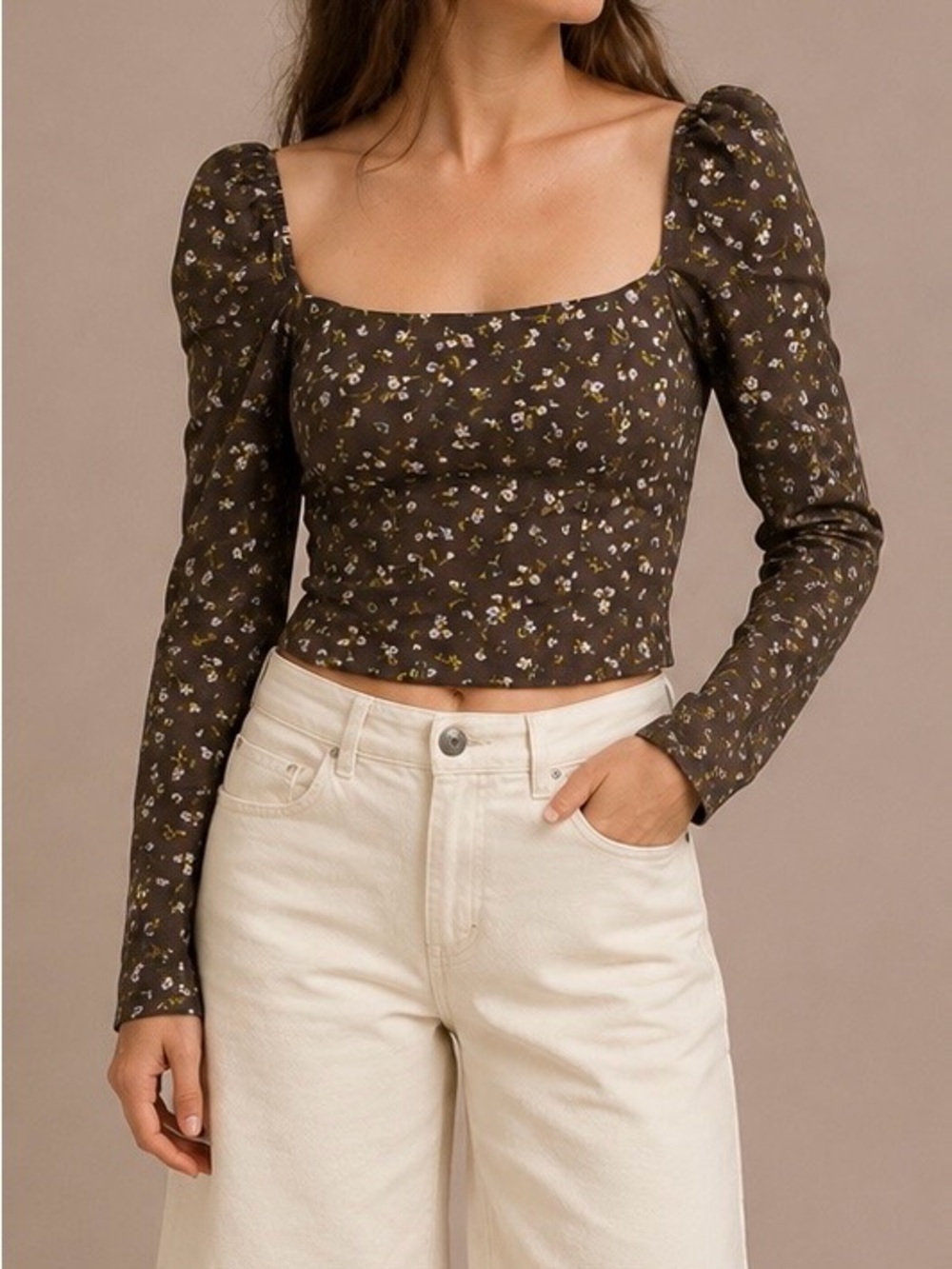 NWOT OAK + FORT Small‎ Floral Smocked milk maid crop top milkmaid coquette